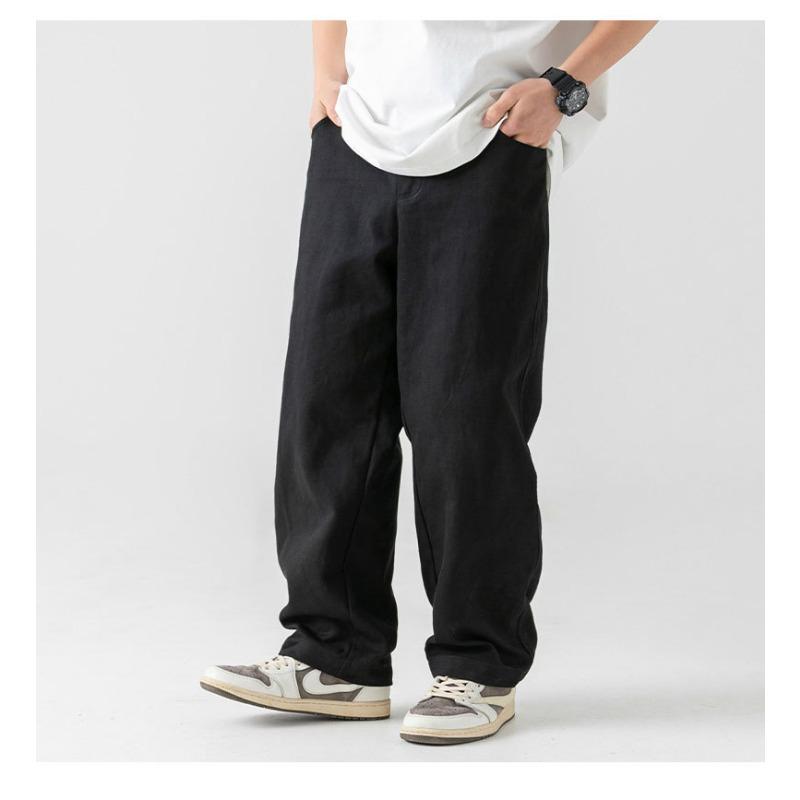 Men S Vintage Loose Fit Cotton Casual Solid Long Trousers