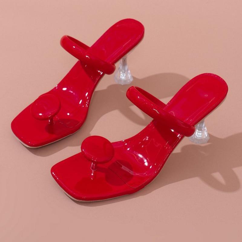 Designer Women Slippers Fashion Square Toe High Heels Slides Summer Pinch Toe High Heels Sandal Women Flip Flops Designer Slides
