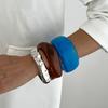 2026 New Exaggerate Punk Blue Coffee Irregular Resin Acrylic Bangles Thick Geometric Bangle Silver Metal Bracelet Jewelry Women