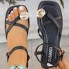 Fashion Roman Women's Sandals In Summer Outdoor Wear 2025 New Flat-bottomed Comfortable Leisure Metal Decorative Toe Beach Sandals.