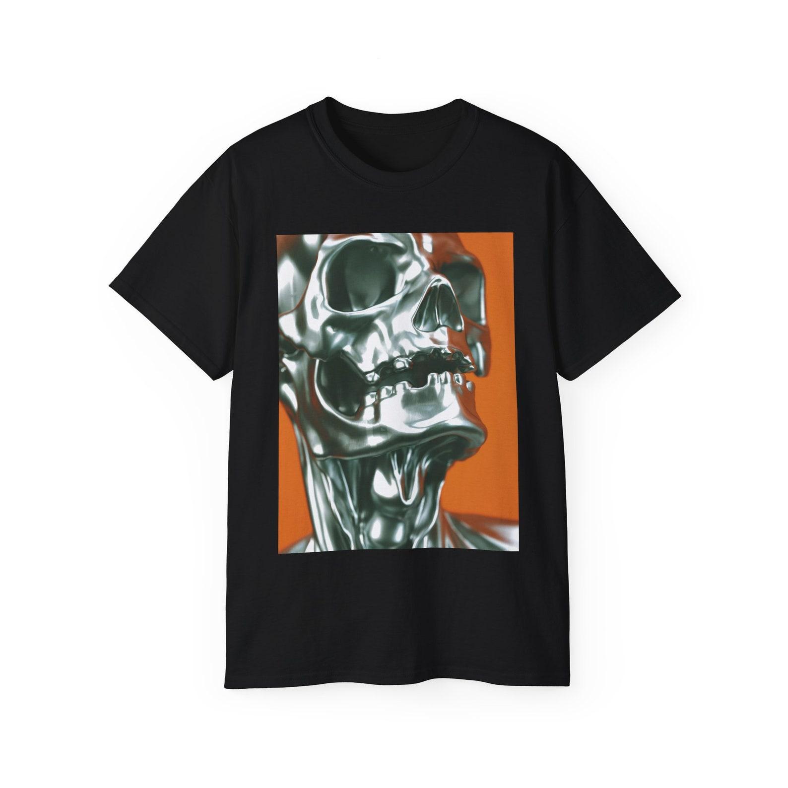 Shiny Silver Skull Horror Spooky Art Unisex Cotton T shirt 4XL