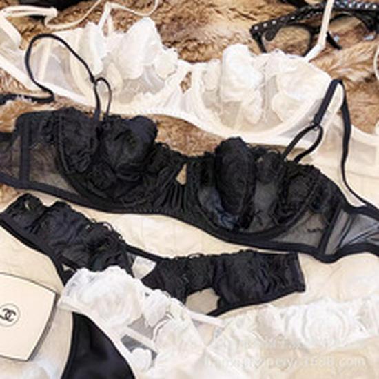 Sleek Lace French Vest Bra & Thong Set - Bestselling Sexy Lingerie with Thin Steel Support and Elegant Back Design.
