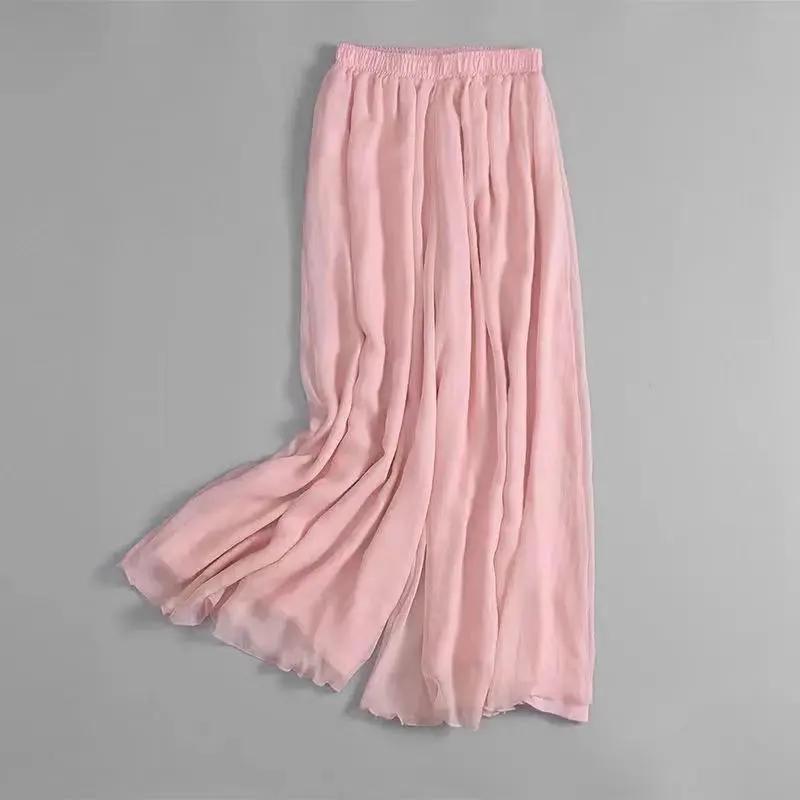 Women's Spring and Summer Dance Double Layer Pants Solid Color Simple and Comfortable Draping Chiffon Wide Leg Pants