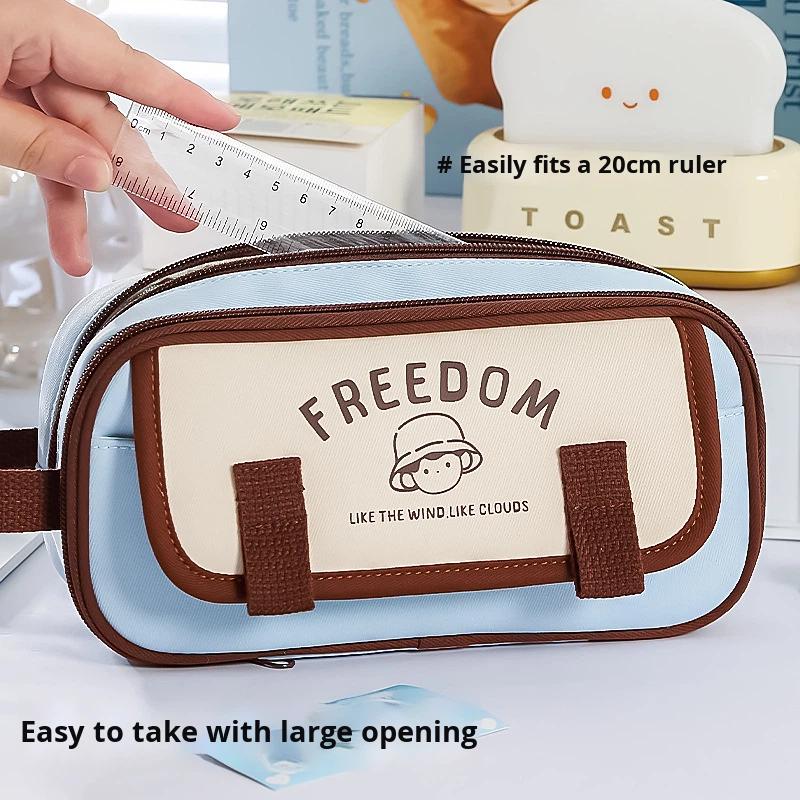 Large Capacity Fabric Pencil Case Simple Ins Style Middle High School Students High Aesthetic Niche Unique Design Girls синий