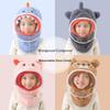 Plush Windproof Hat Thicken Kids One-Piece Hat Cute Cartoon Integrated Scarf Hat