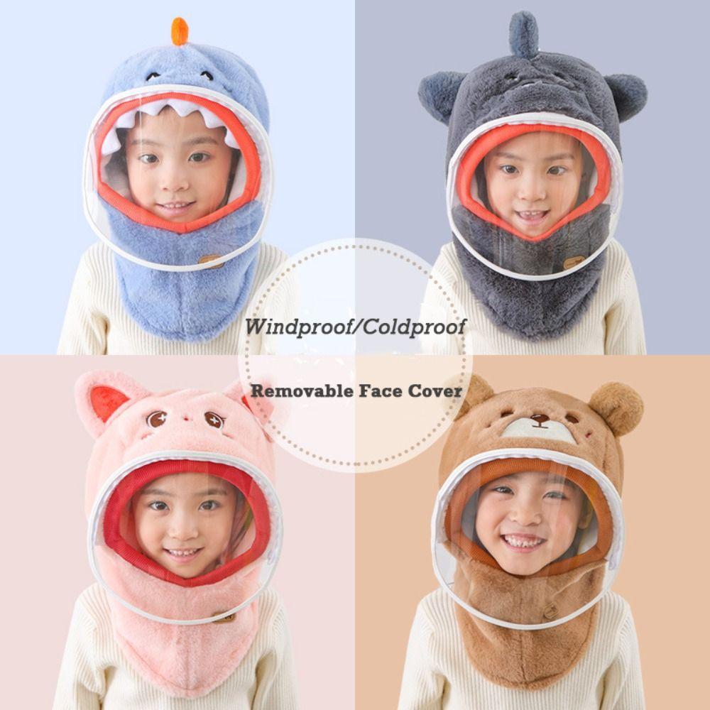 Plush Windproof Hat Thicken Kids One-Piece Hat Cute Cartoon Integrated Scarf Hat