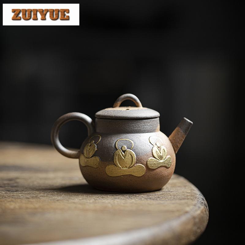 110ml Japanese Style Wood Fired Prajna Sitting Buddha Teapot Antique Tea Infuser Pot Tea Making Kettle With Filter Cafes Craft
