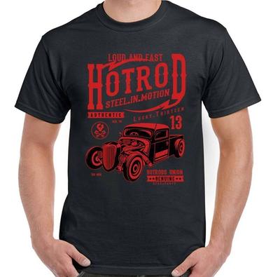 Hot Rod Marškinėliai Plienas Judesyje Vyriški Lucky 13 Klasikinių Amerikietiškų Automobilių Mėgėjui