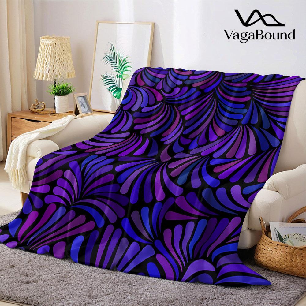 Purple Feather Swirl Flannel Blanket Warm Soft Halloween Christmas Decorative Couch Warm Cozy All-Season Gift