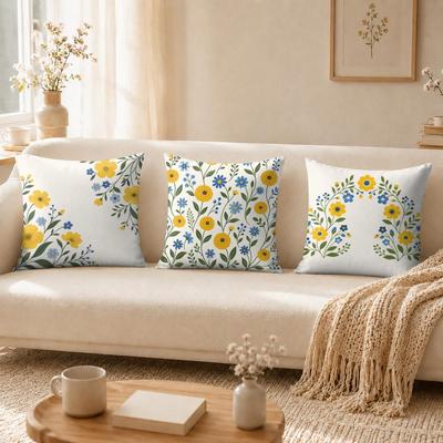 Yellow Blue Wildflower Pillow Case Organic Short Plush Cushion Covers Breathable Washable WrinkleResistant