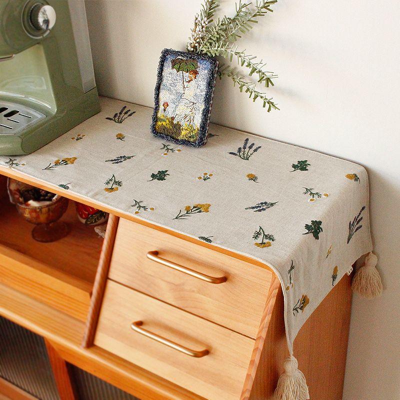 

Japanese Style Sideboard Cabinet Rectangular Cover Towel Fabric Embroider Ivory Embroider-Flat Head Hanging Spike 30*100cm