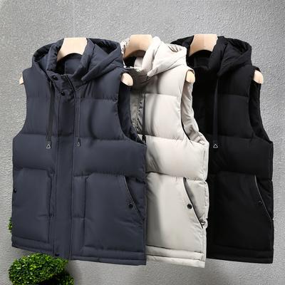 Fashion Down Cotton Waistcoat Men Winter Thickened Warm Hooded Work Casual Jacket