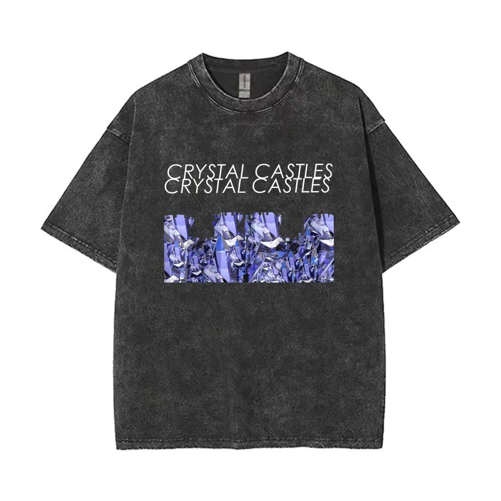 T-shirt Vintage Lavata Crystal Castles Album Musicale II Stampa Double Face Uomo Punk Gotico T-shirt Uomo Cotone Oversize