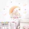 Cartoon Cute Animals Moon Cat Rabbit Wall Stickers for Kids Room Background Bedroom Decoration Girls Home Decor Living Room