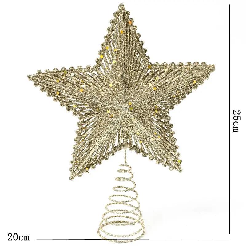 25Cm Christmas Tree Top Sparkling Gold Silver Star Household Xmas Tree Ornaments Christmas Decoration For Household  Natal Latest Year