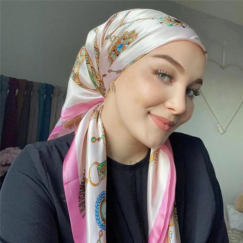 90*90cm Casualowa Moda Drukowana Flora Kwadratowe Szale Szaliki Satynowa Damska Chustka Apaszka Damska Opaska na Głowę