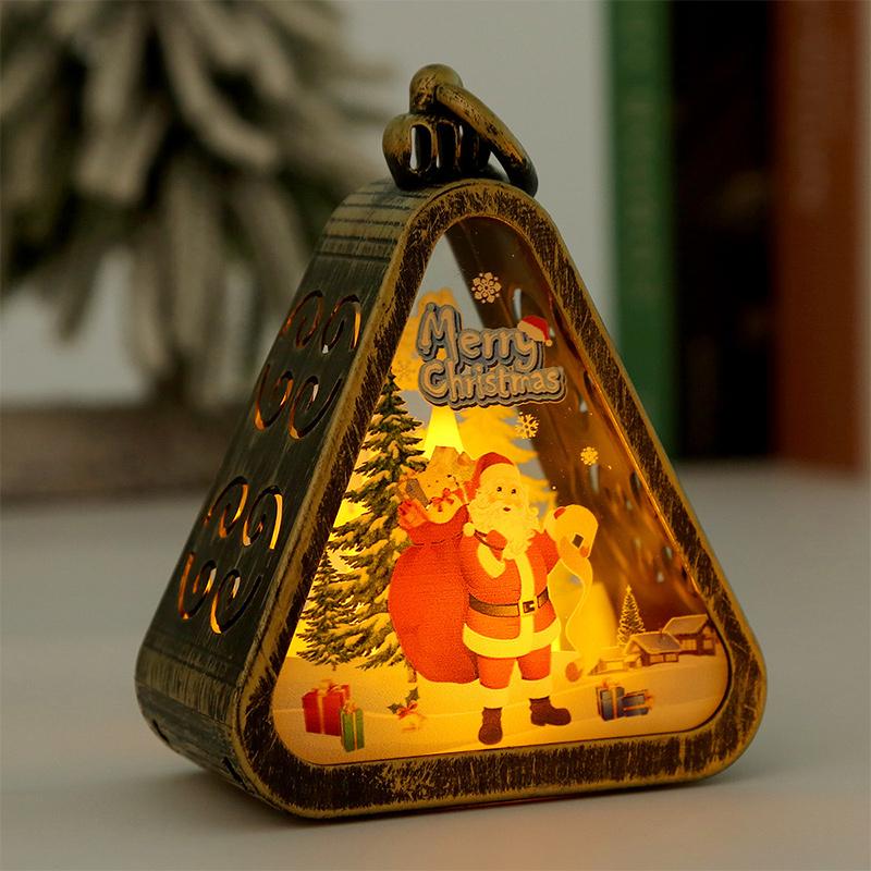 1pc Festival Lamp Xmas Gifts LED Party Scene Props Triangle Lantern Table Ornaments Christmas Mini Snowman Santa Claus
