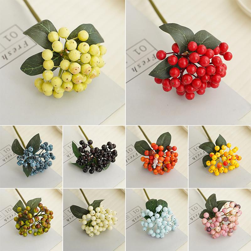 Foam Berry Fruit Bunch Branch Artificial Flower Mini Plants Christmas Decorative Accessory for Wedding Flower Arrangements Gift