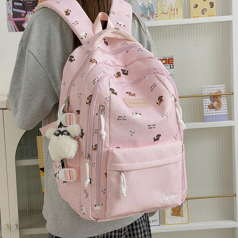 Schoolbag milk fufu salt sweet balance soft cute cartoon puppy full print backpack student daily commute light oxygen research school bag