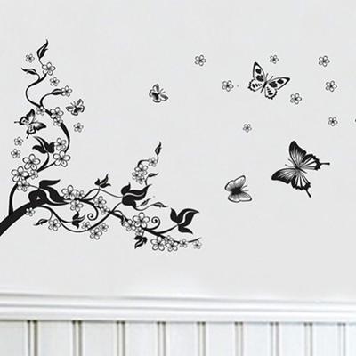 Siyah Çiçek Kelebek Çiçek DIY Asma Duvar Sticker Sanat Dekor Duvar Odası Çıkartması