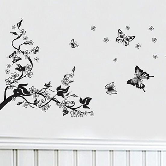Siyah Çiçek Kelebek Çiçek DIY Asma Duvar Sticker Sanat Dekor Duvar Odası Çıkartması