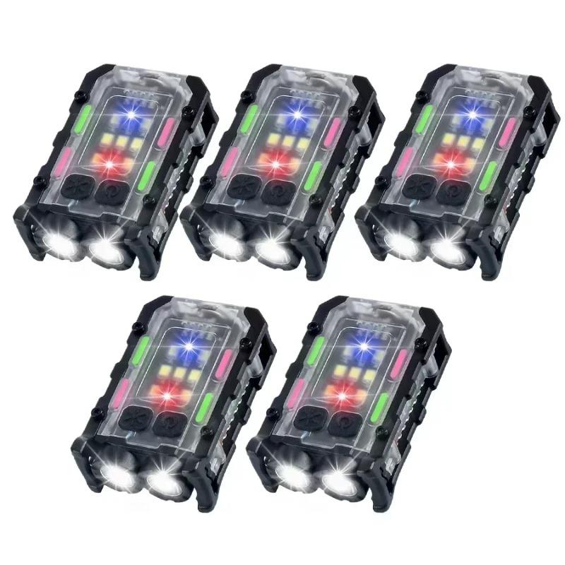 5 Adet Mini LED Anahtarlık Işığı USB Şarj Edilebilir 8 Mod Şapka Klipsli Taşınabilir El Feneri Pil Göstergeli El Feneri Mıknatıslı Yürüyüş