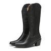 Mode FHC Blockabsatz Damen Mid-Calf Stiefel, Stickerei Kurze Botas, Spitze Zehenpartie, Slip-On, Retro-Stil, Schwarz, Weiß, Weinrot, Dropship
