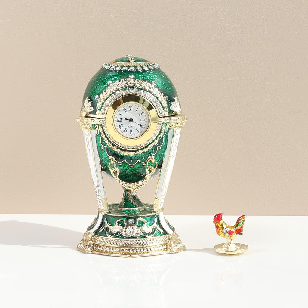 Russian Enamel Easter Egg Jewelry Box Handmade Metal Craft Gift for Women
