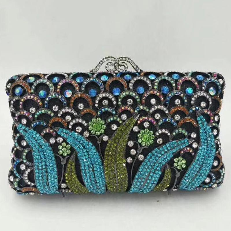 

White Clear Evening Clutch Wedding Purse Blue/Green Rhinestone Wedding Bag Grass Shape Diamond Formal Prom Purses And Handbags 18cmX12cmX6cm