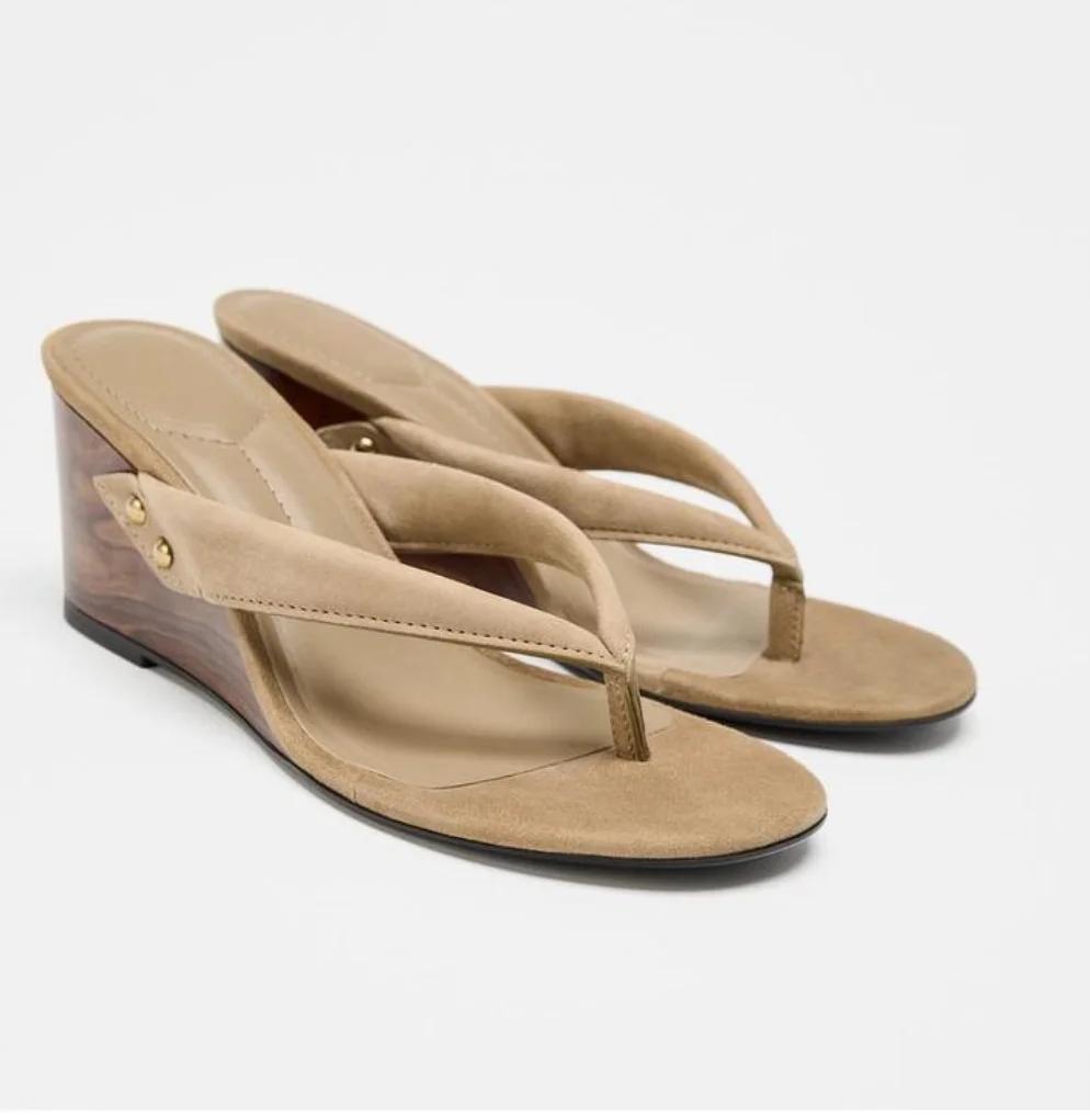 Fashion Fashion Round Clip Toe Thin Low Heels Women Slippers Outdoor Casual Wedge Sandals 2025 New Summer Beach Flip Flops Women Shoes