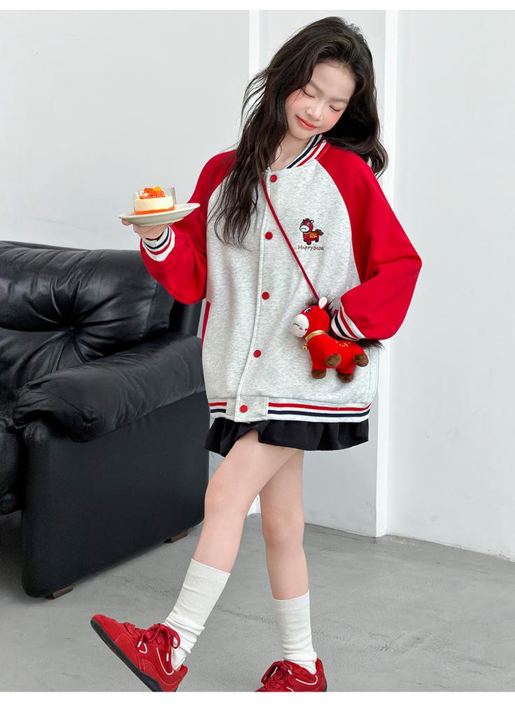 Girls' Trendy Brand Jacket for Autumn and Winter 2026 New Stylish Children's Raglan Baseball Jacket for Girls' Spring Thin Edition