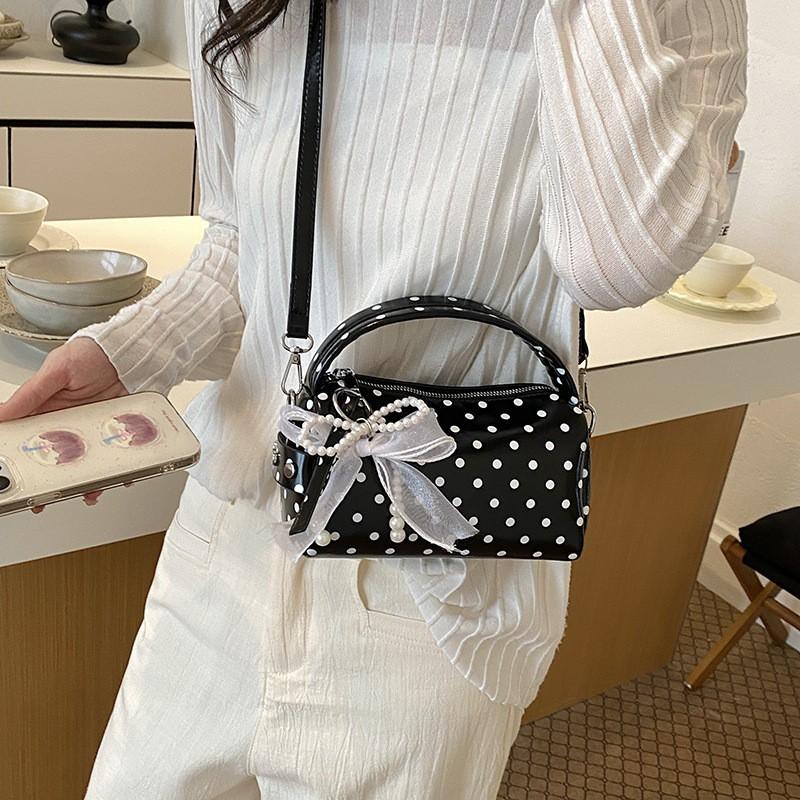 Womens Mini Pillow Shape PU Handbag With Polka Dots Zipper Single Strap Crossbody Bag Daily Casual Wear