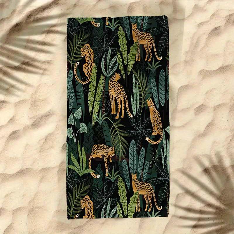 1 Stück Leopard Dschungel Strandtuch Wildtier-Print Tropische Blätter Design Schnelltrocknend Weiches Mikrofaser Badetuch Für Frauen Safari