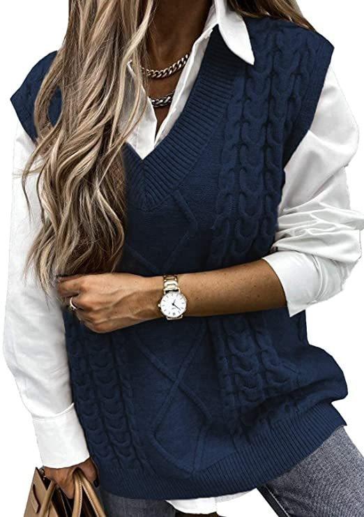 Nuovo maglione autunno/inverno da donna, gilet largo alla moda, maglione a trecce senza maniche con scollo a V ampio, stile europeo e americano