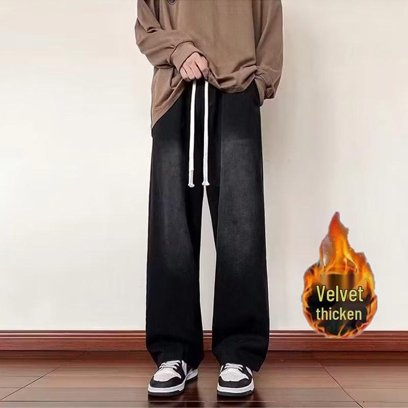 

Men s Black Loose-Fit Jeans, Oversized Straight-Leg, Autumn/Winter Trendy High-Street Style. XL