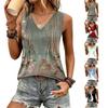 Damen ärmelloses V-Ausschnitt Falten Top lockere Passform lässiges Tanktop leichte Sommerbluse