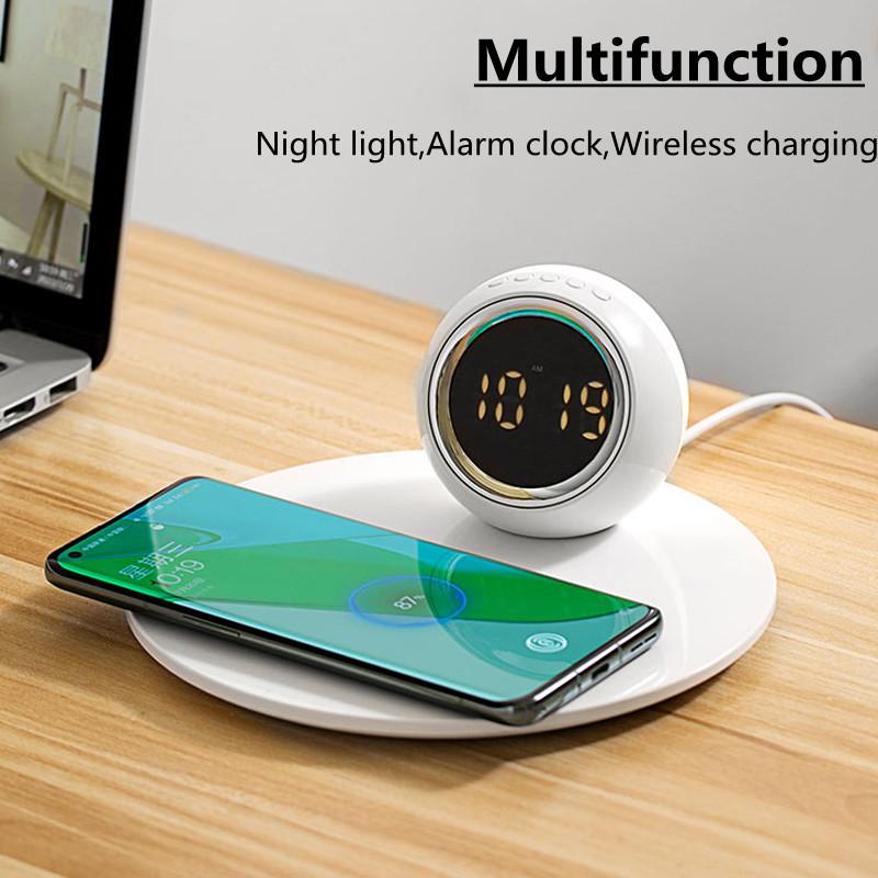 Wireless Charger Time Alarm Clock LED Lamp Phone Chargers Fast Charging Dock Station for iPhone 14 13 12 Samsung S21 S20 Xiaomi