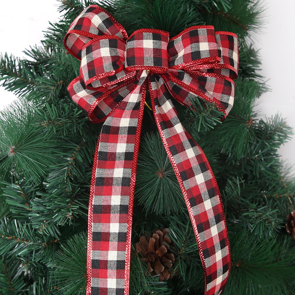 Large Decorative Plaid Bow For Christmas Tree Gift Box Festive Ribbon Door Hanger