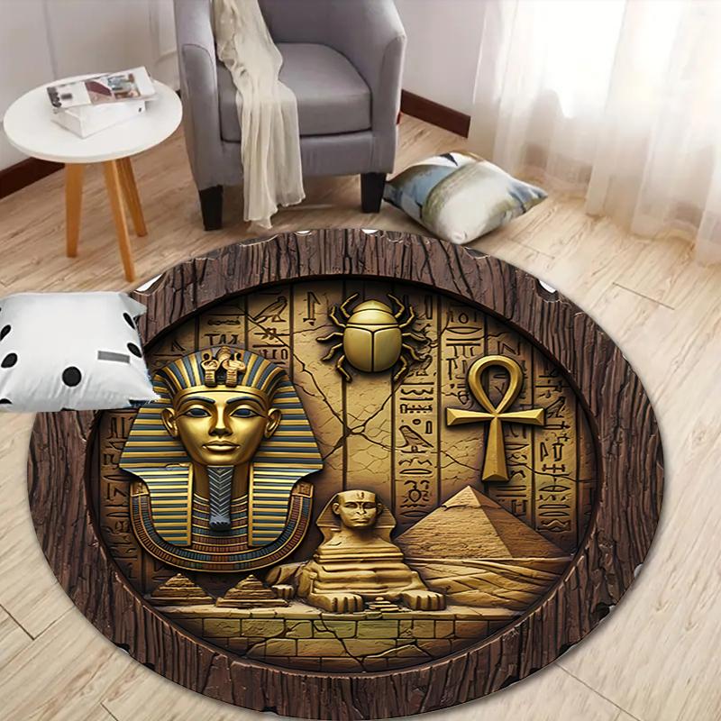 Egpytian and Roman Round Area Rug,Carpet Rug for Living Room Bedroom Sofa Playroom Decor,Non-slip Floor Mat
