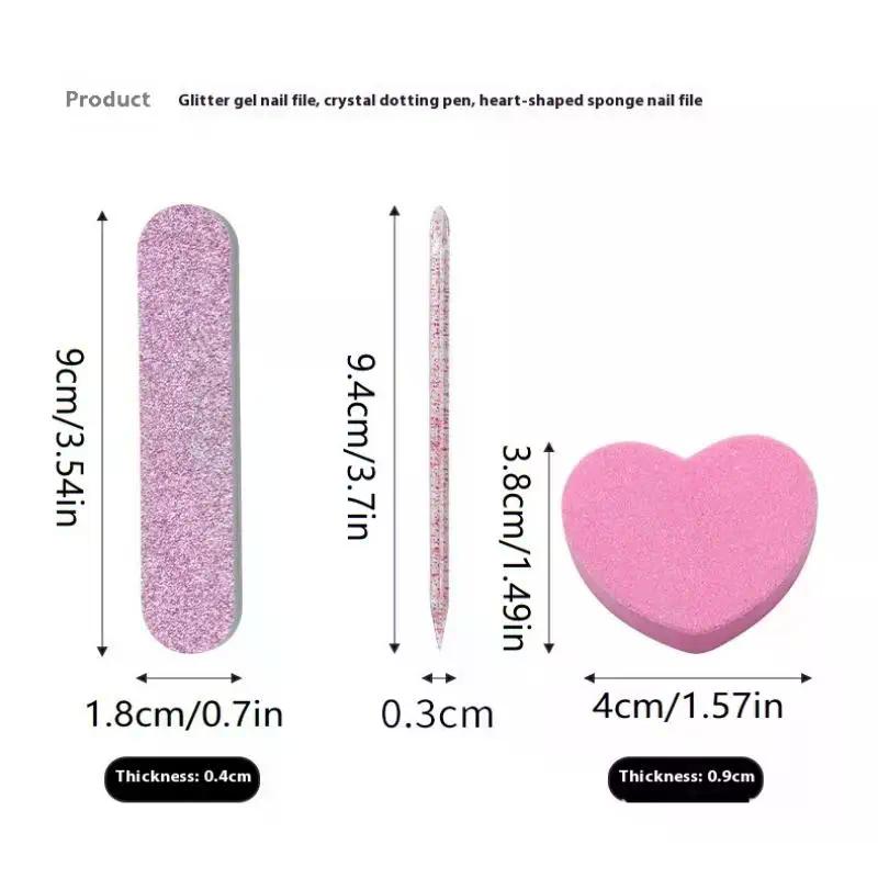 12Pcs Glitter Nail Care Kit - Heart-Shaped Buffer, Crystal Rod, And Double-Sided File For Nail Art And Pedicures