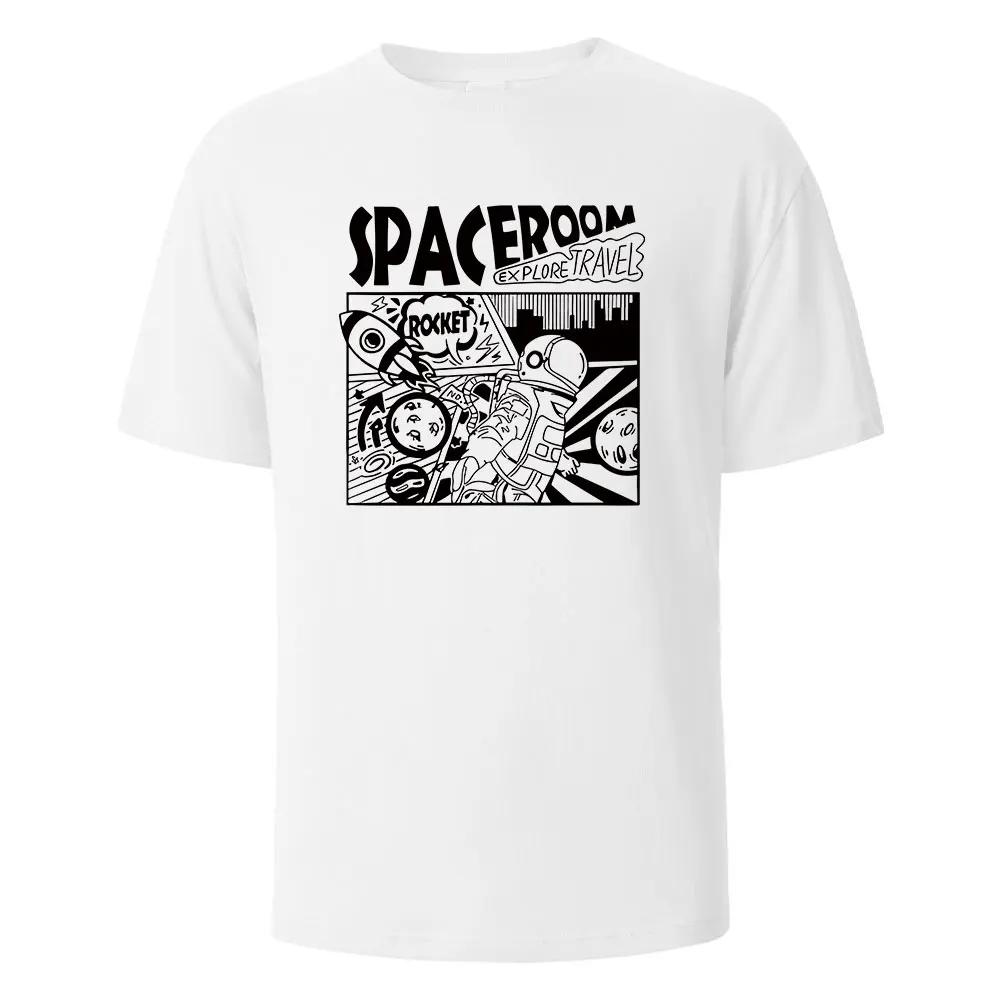Men's Printed T-Shirt Spaceroom Funny 100% Cotton Oversize Shortsleeved Tees For Men Women Summer Fashion Casual O-neck Tops