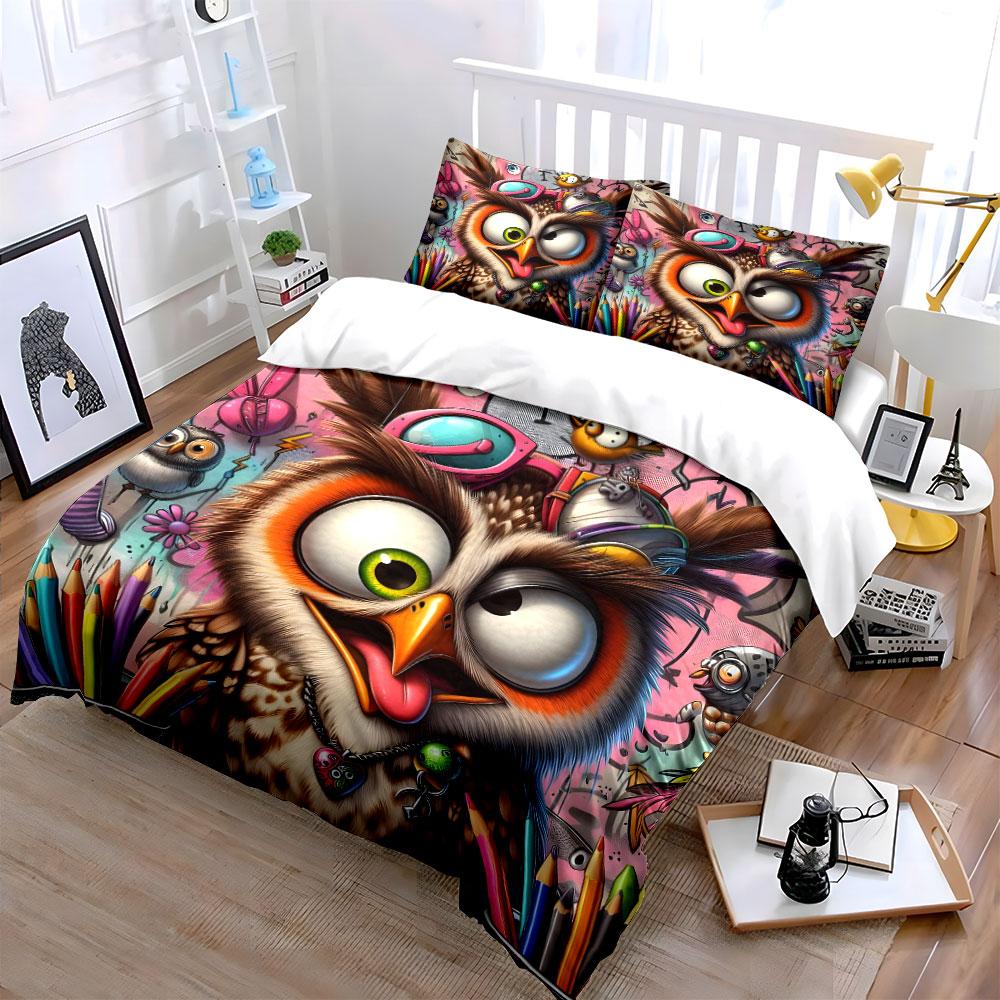 Colorful Owl Art Supplies Set Multiple sizes kid's and adults' bedroom Exquisite 3PC bedding set gift