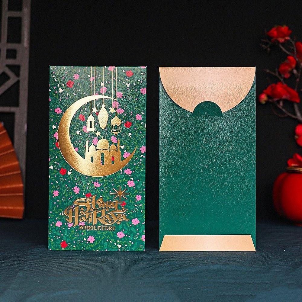 6pcs Cartoon Eid Mubarak Envelopes Bless Words Elegant Pattern Ramadan Envelopes HongBao Paper Cash Envelopes Ramadan Festival