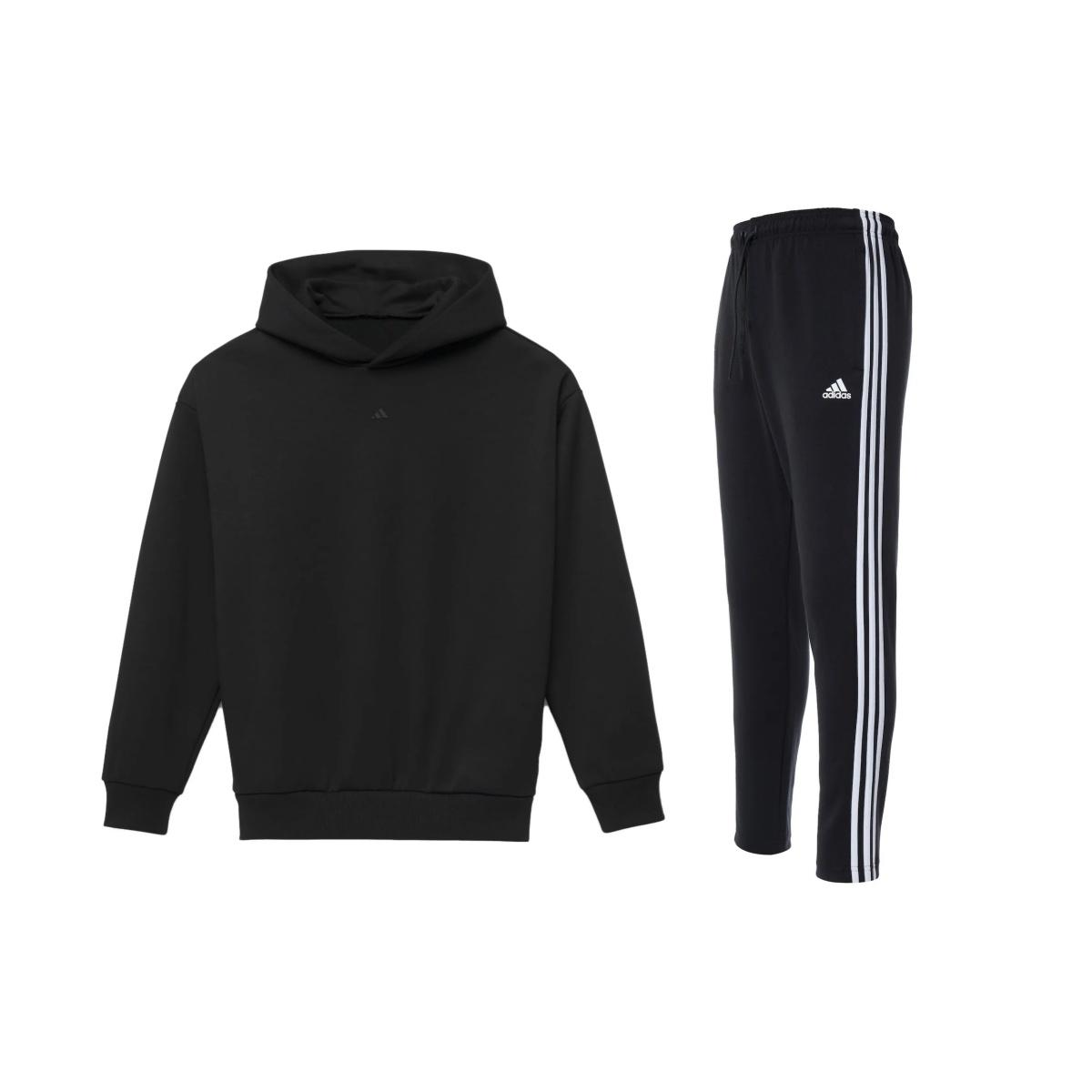 

Adidas Logo Print Fashion Sweatshirt Retro Knit Long Pants Casual Sports Set Men Sets Black IN4243+FK6884 S