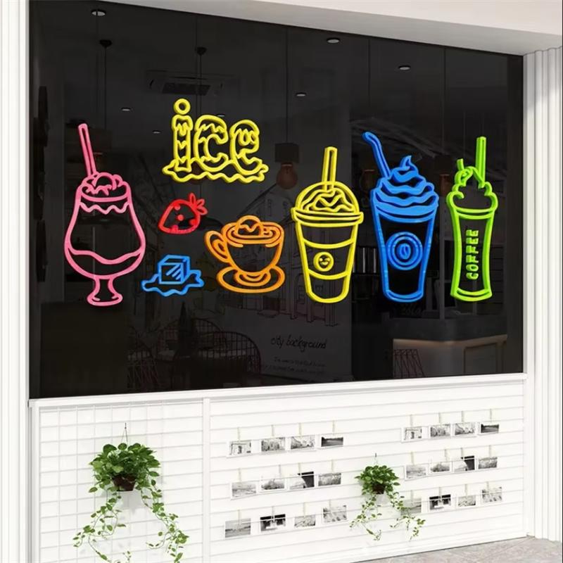 Drink Shop Dessert House Wall Decorations Stickers Color Ice Cream Pattern Wall Stickers 3D Acrylic Wall Stickers Modern Style