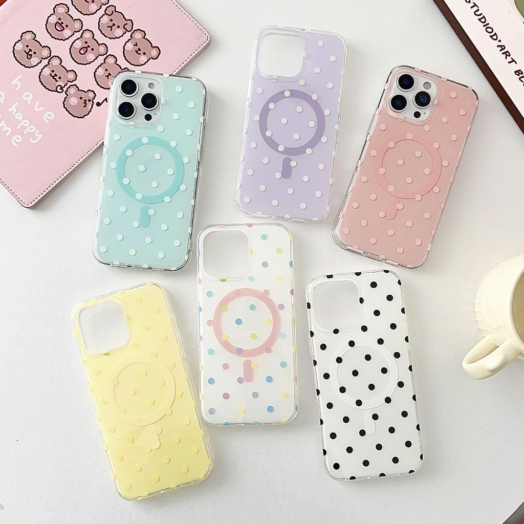 For iPhone 16 Pro Max Case Polka Dot Pattern TPU + PC Phone Cover Compatible with MagSafe