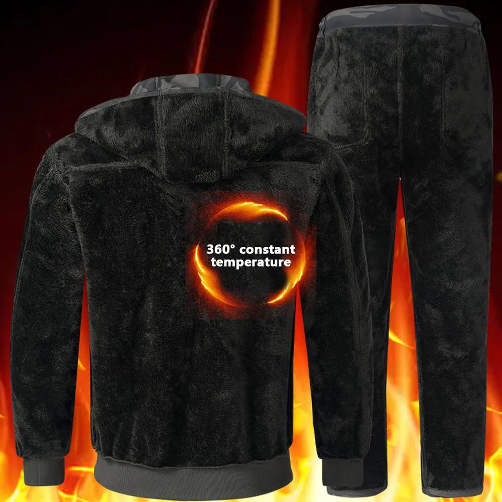 Men's Sets Winter Jackets and Pants Thicken Fluff Lining Warm Puffer Jacket Outdoor Pants Windproof Climbing 2 Pcs