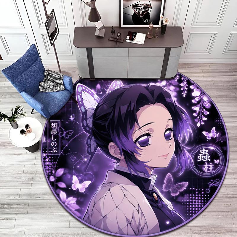 Classic Japanese-style Cartoon Demon Slayer Round Rug, Home Soft Decorative Anti-slip Yoga Mat and Chair Mat, Outdoor Floor Mat Carpet K5