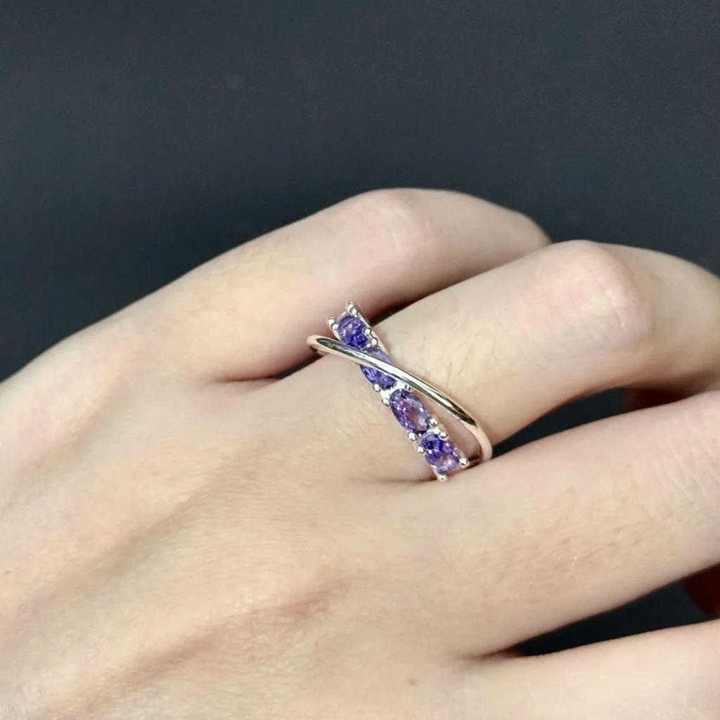 Fresh style rings for women exquisite unique ring high-end water droplet purple diamonds light luxury banquet jewelry gift