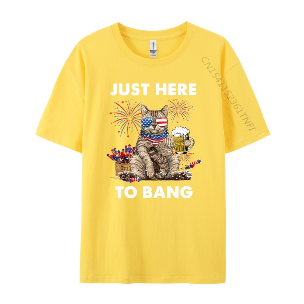 Just Here To Bang USA Flag Funny Beer 4th Of July Cat Lover Men Graphic Tees Mens Clothing Mothers Day
